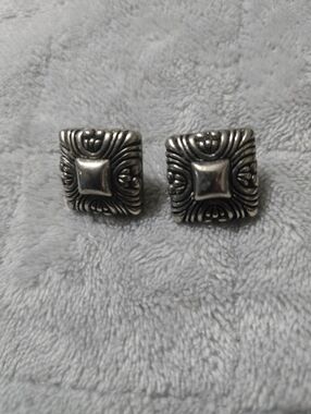 Ornate Square Silver-Tone Stud Earrings
